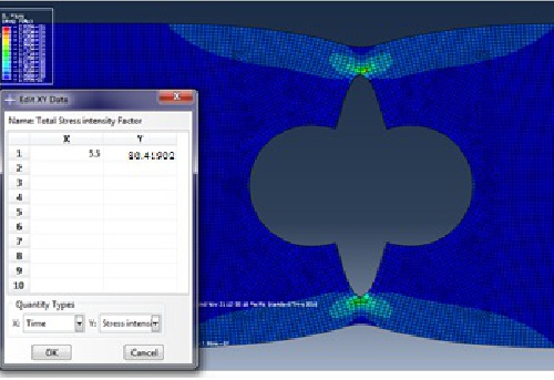 پروژه آباکوس - محاسبه ضریب شدت تنش (K) ترک در ورق سوراخدار