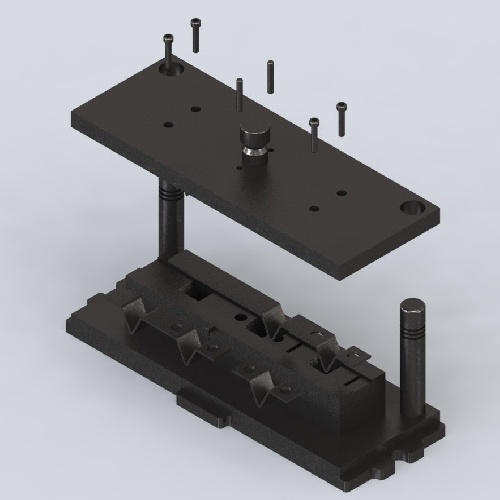 نقشه - قالب برش و خم V شکل سوراخ دار در نرم افزار سالید ورکز (solid works)